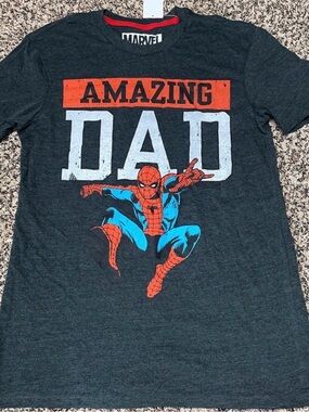 Marvel Charcoal Tee with Red & Blue Spider-Man "Amazing Dad" Graphic